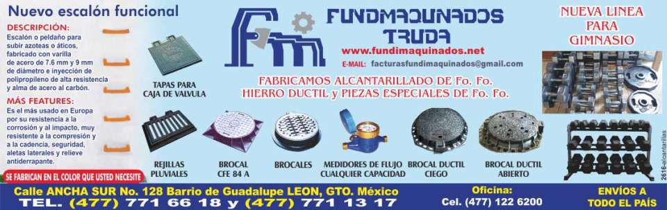 Fundimaquinados Truda. Fabricamos alcantarillado de Fo.Fo. fierro ductil y piezas especiales. Brocales, valvulas, mobiliario urbano, contramarcos, escalones de propileno.