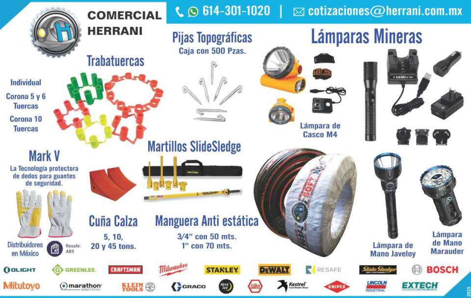 Herramientas y Accesorios para Industria y Mineria. Lamparas, Instrumentacion, Ecologia, Seguridad, Absorbentes de Aceite, Sistema de Seguridad de TRABA TUERCAS.