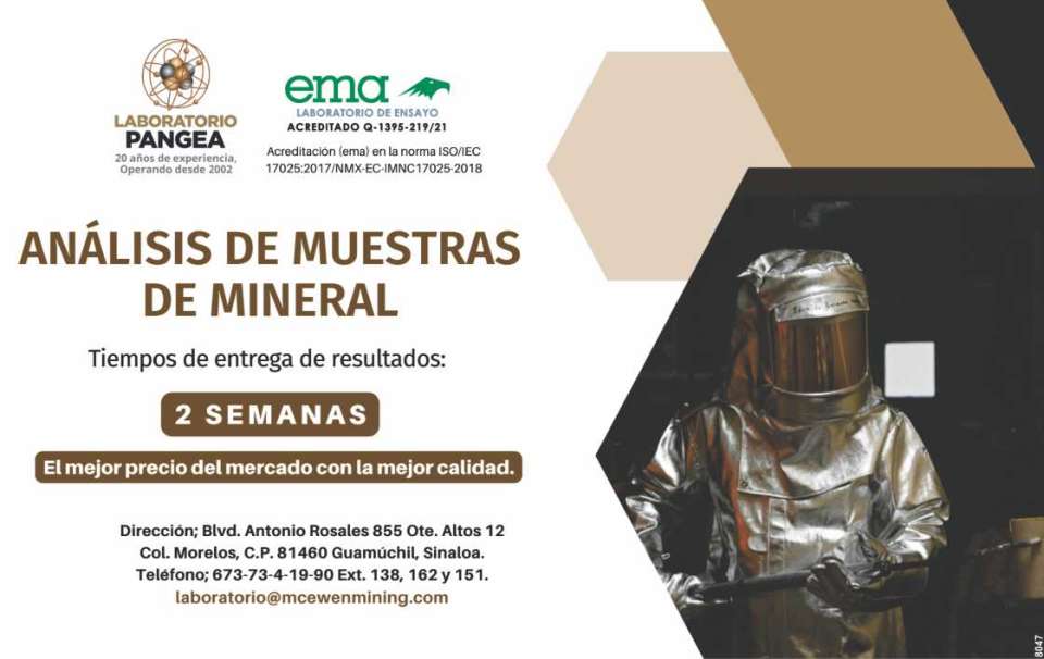 Analisis de muestras de Mineral. Tiempos de entrega de resultados 2 semanas. El mejor precio del mercado con la mejor calidad.