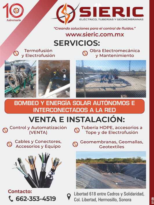 Termofusion y Electrofusion. Obra Electromecanica y Mantenimiento.Bombeo y Energia Solar. Venta e Instalacion: Tuberia HDPE.Cables y Conectores, Geomembranas, Geomallas y Geotextiles.