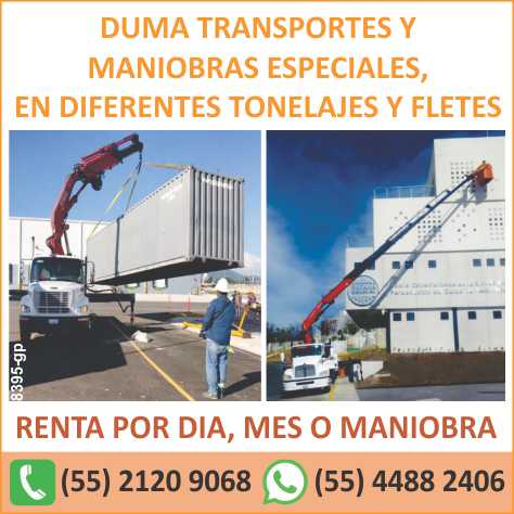 Transportes y Maniobras Especiales, en diferentes Tonelajes y Fletes. Renta por dia, mes o maniobra.