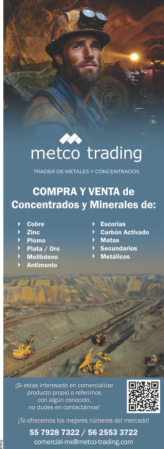 Compra y Venta de CONCENTRADOS y MINERALES de: Cobre, Zinc, Plomo, Plata, Oro, Molibdeno, Antimonio, Escorias, Carbon Activado, Matas, Secundarios, Metalicos.